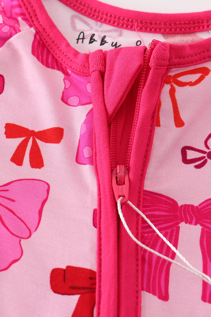 Pink bow print bamboo romper