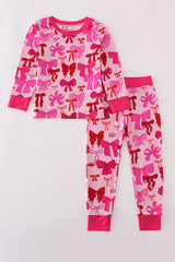 Pink bow print bamboo pajamas set