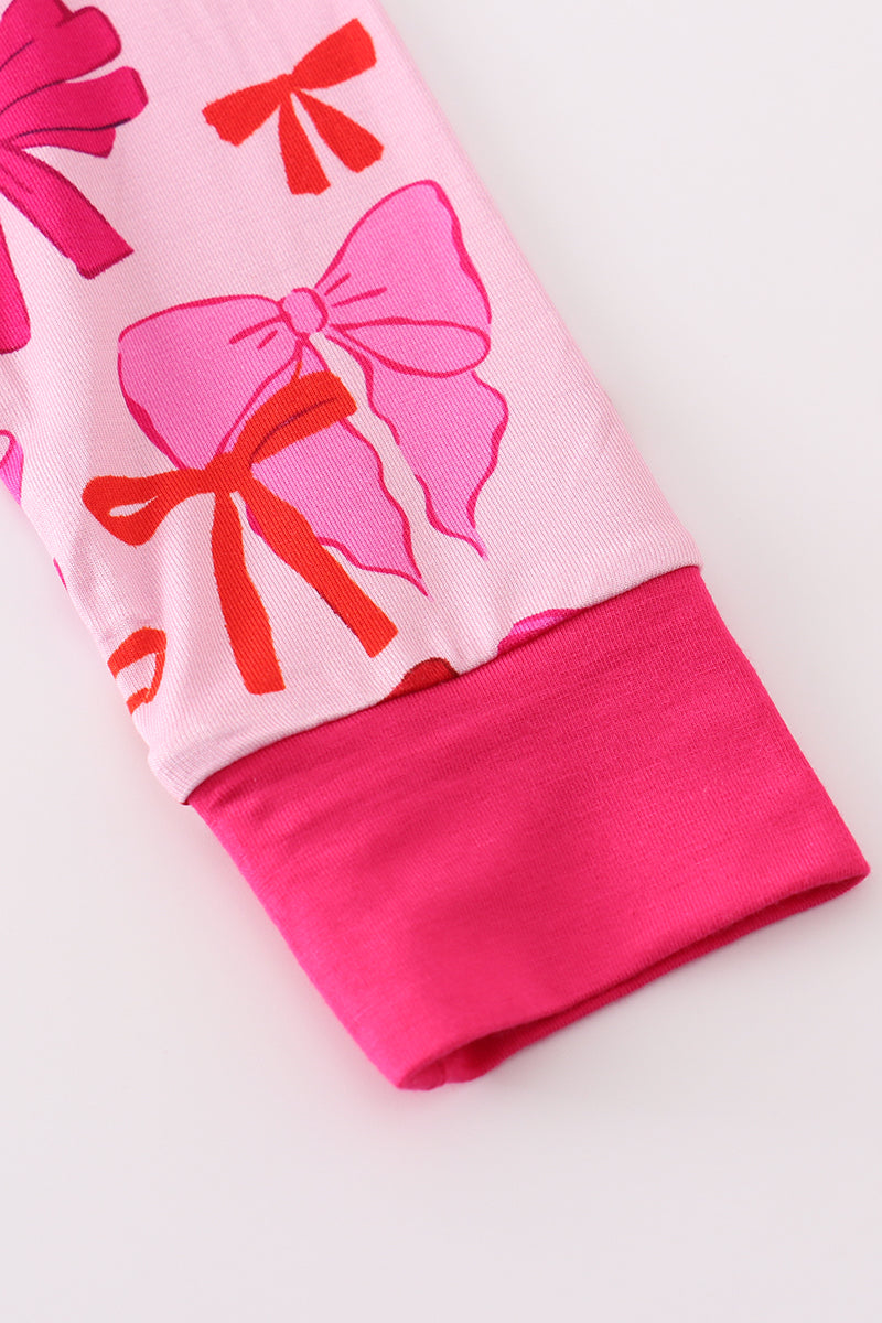 Pink bow print bamboo pajamas set