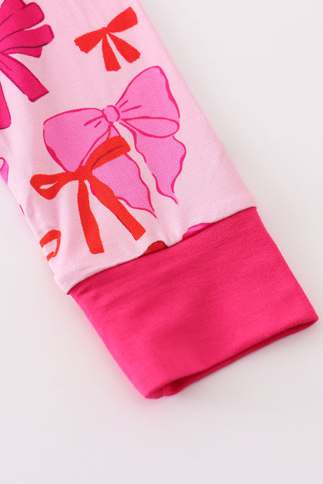Pink bow print bamboo pajamas set