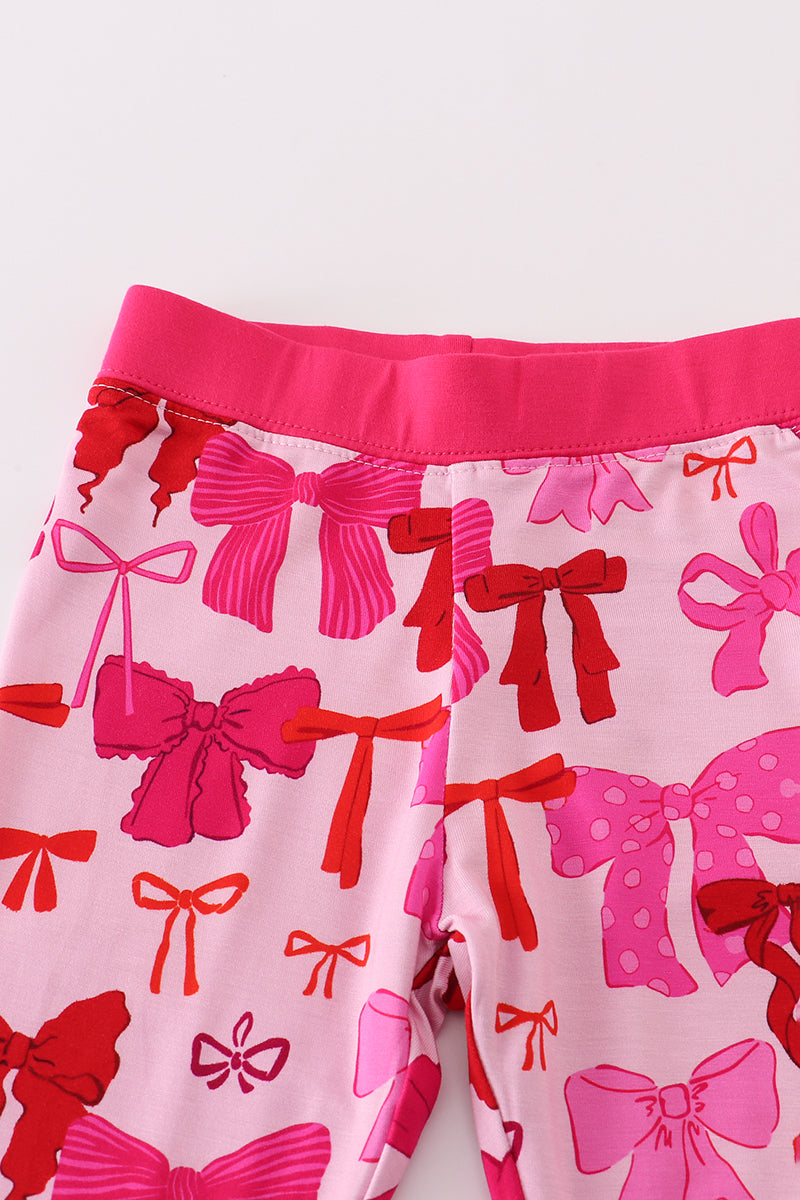 Pink bow print bamboo pajamas set