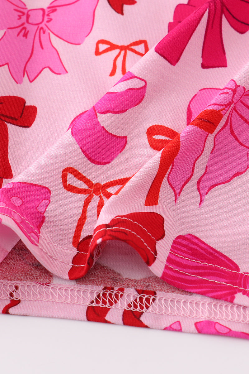 Pink bow print bamboo pajamas set