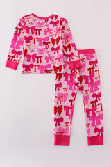 Pink bow print bamboo pajamas set