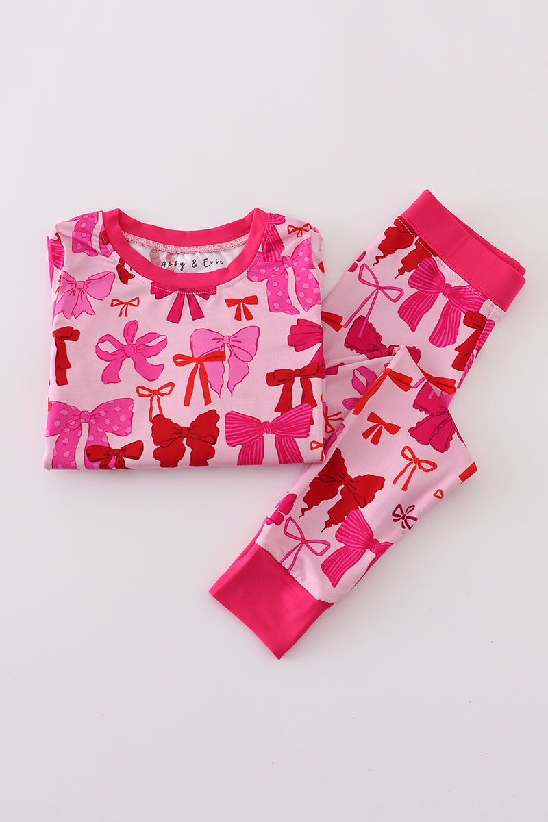 Pink bow print bamboo pajamas set