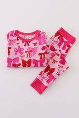 Pink bow print bamboo pajamas set