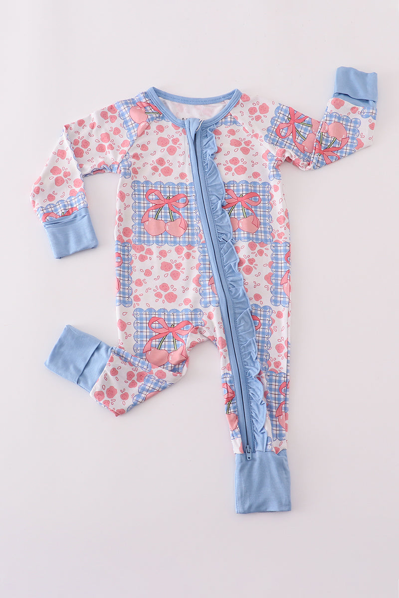 Bowknot checkered bamboo pajamas romper