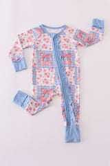Bowknot checkered bamboo pajamas romper