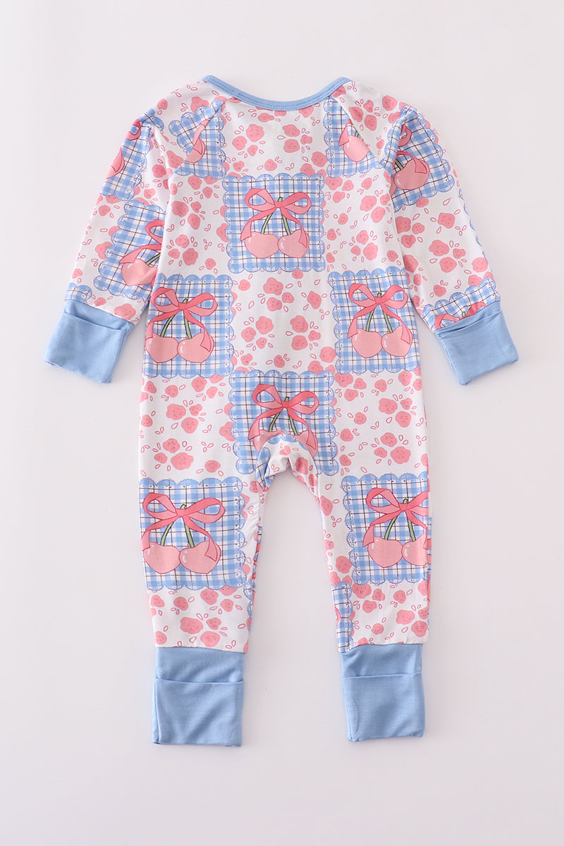 Bowknot checkered bamboo pajamas romper