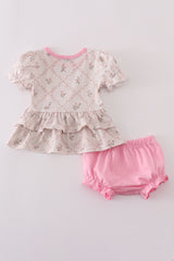 Pink floral print ruffle bloomer set