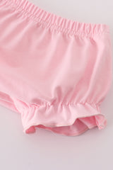 Pink turkey embroidery stripe bloomer set