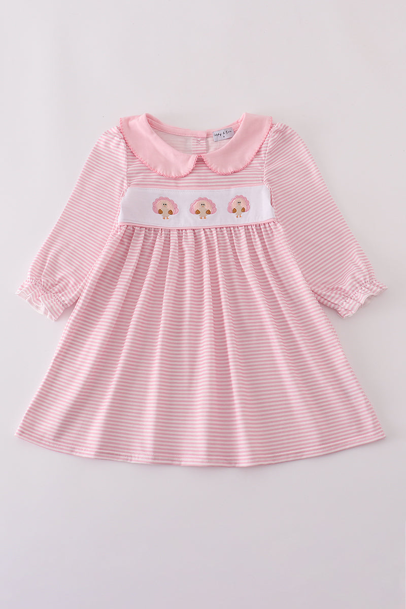 Pink turkey embroidery stripe dress