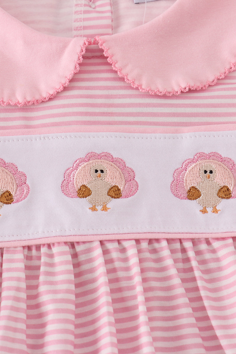 Pink turkey embroidery stripe dress