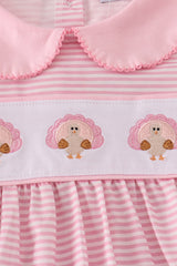 Pink turkey embroidery stripe dress