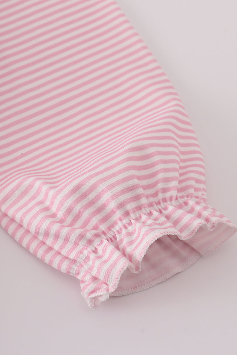 Pink turkey embroidery stripe dress