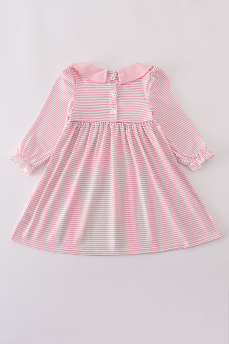 Pink turkey embroidery stripe dress