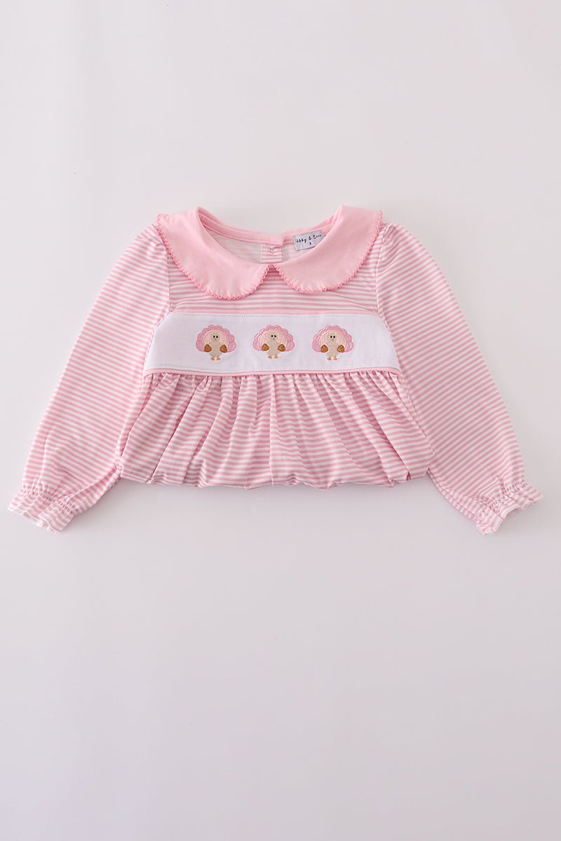 Pink turkey embroidery stripe dress