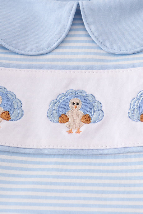 Blue turkey embroidery stripe pants set