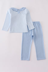 Blue turkey embroidery stripe pants set