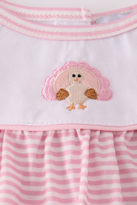 Pink turkey embroidery stripe ruffle pants set