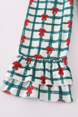 Green bow plaid jumpsuit set
