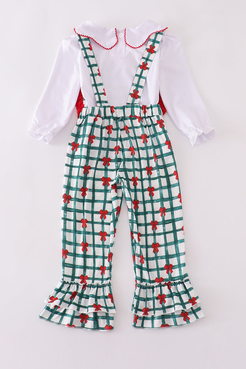Green bow plaid jumpsuit set