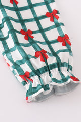 Green bow plaid ruffle dress