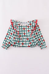 Green bow plaid ruffle dress