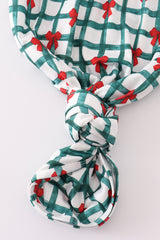 Green bow plaid ruffle gown