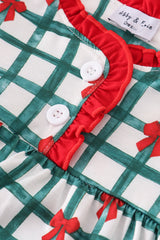 Green bow plaid ruffle gown