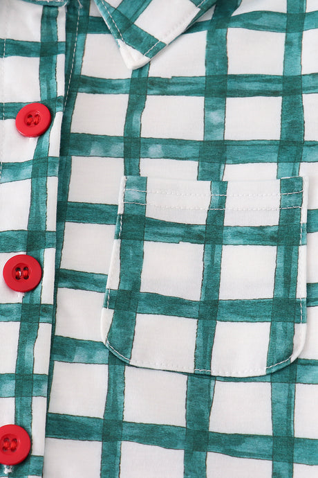 Green plaid button down shirt