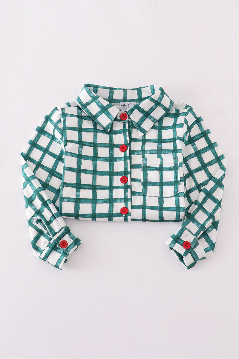 Green plaid button down shirt