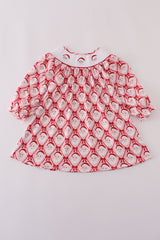 Red santa claus smocked dress