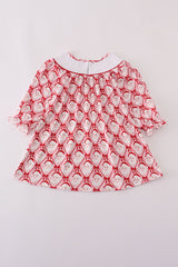 Red santa claus smocked dress