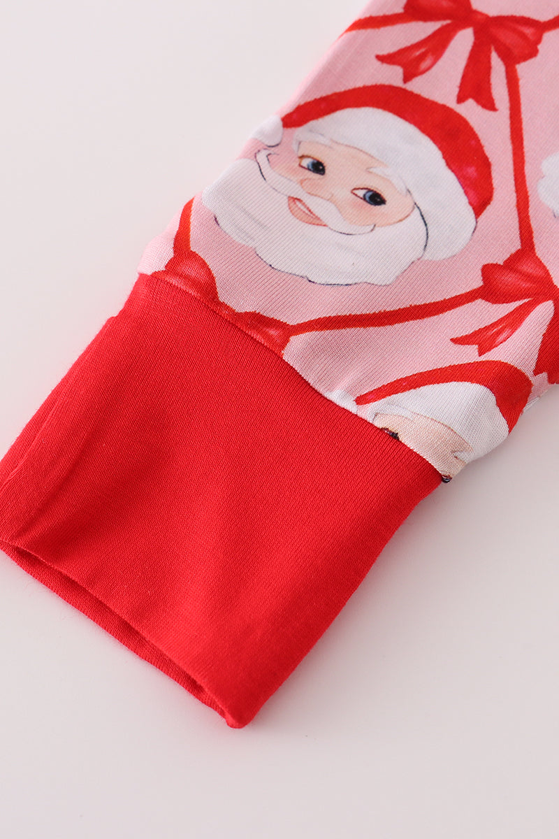 Red santa claus print bamboo pajamas ruffle romper