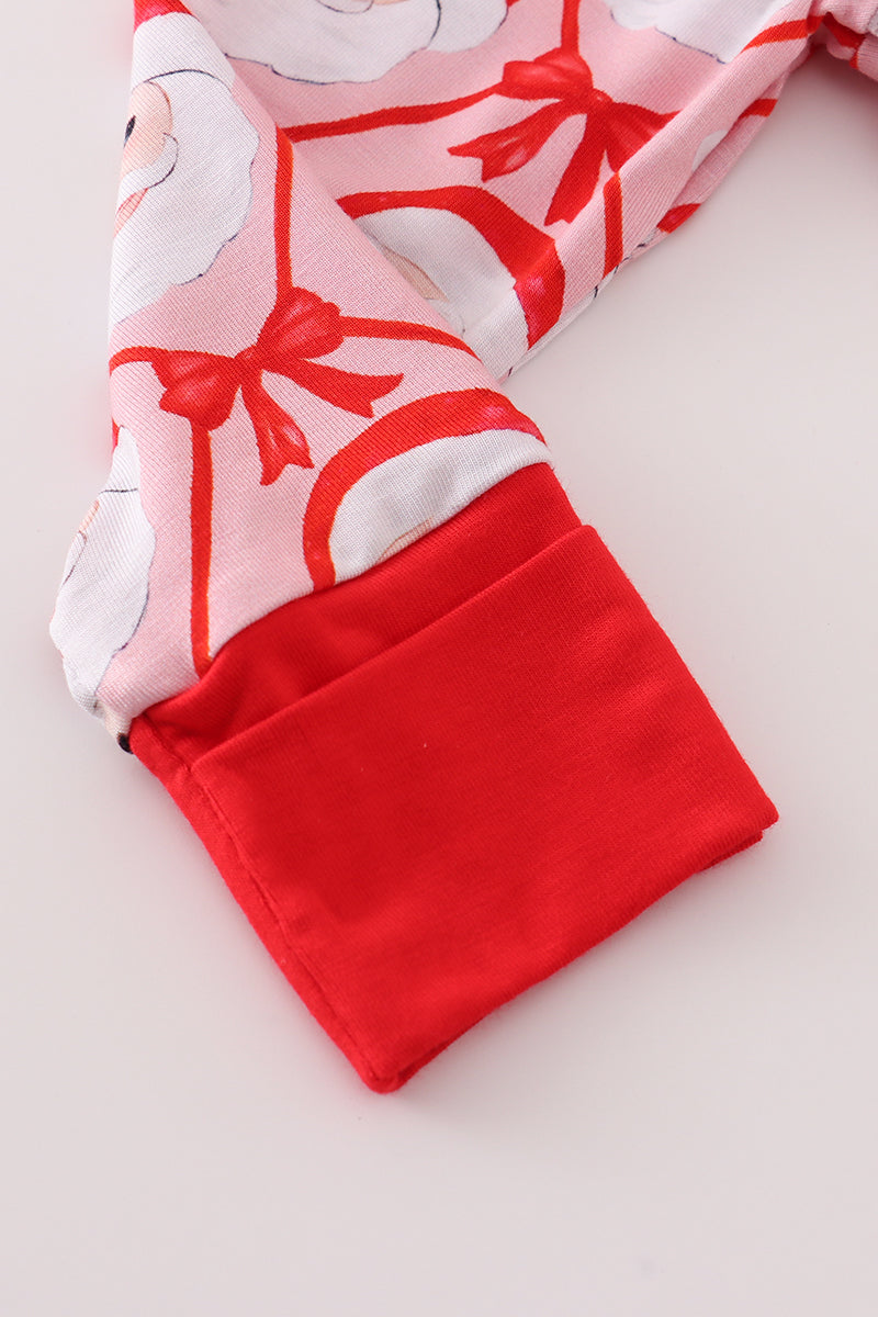 Red santa claus print bamboo pajamas ruffle romper