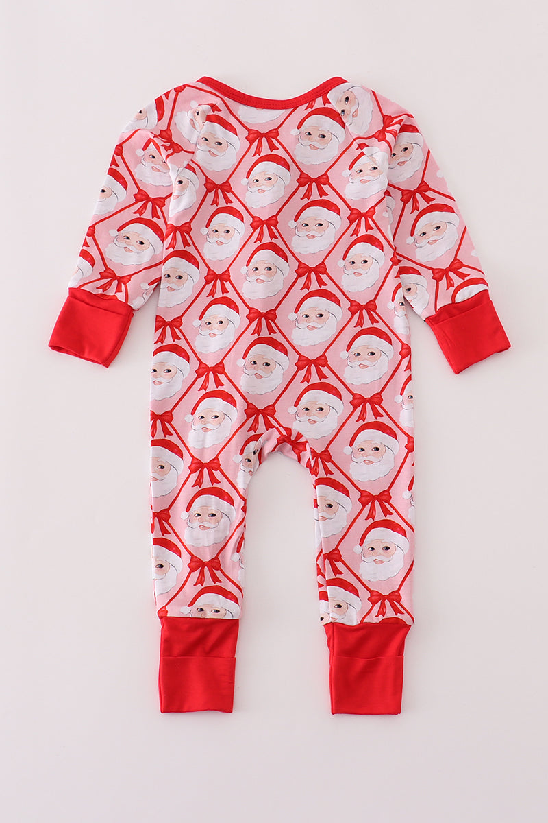 Red santa claus print bamboo pajamas ruffle romper