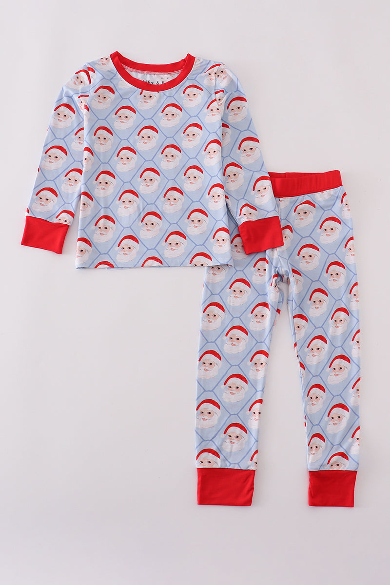 Blue santa claus bamboo pajamas set