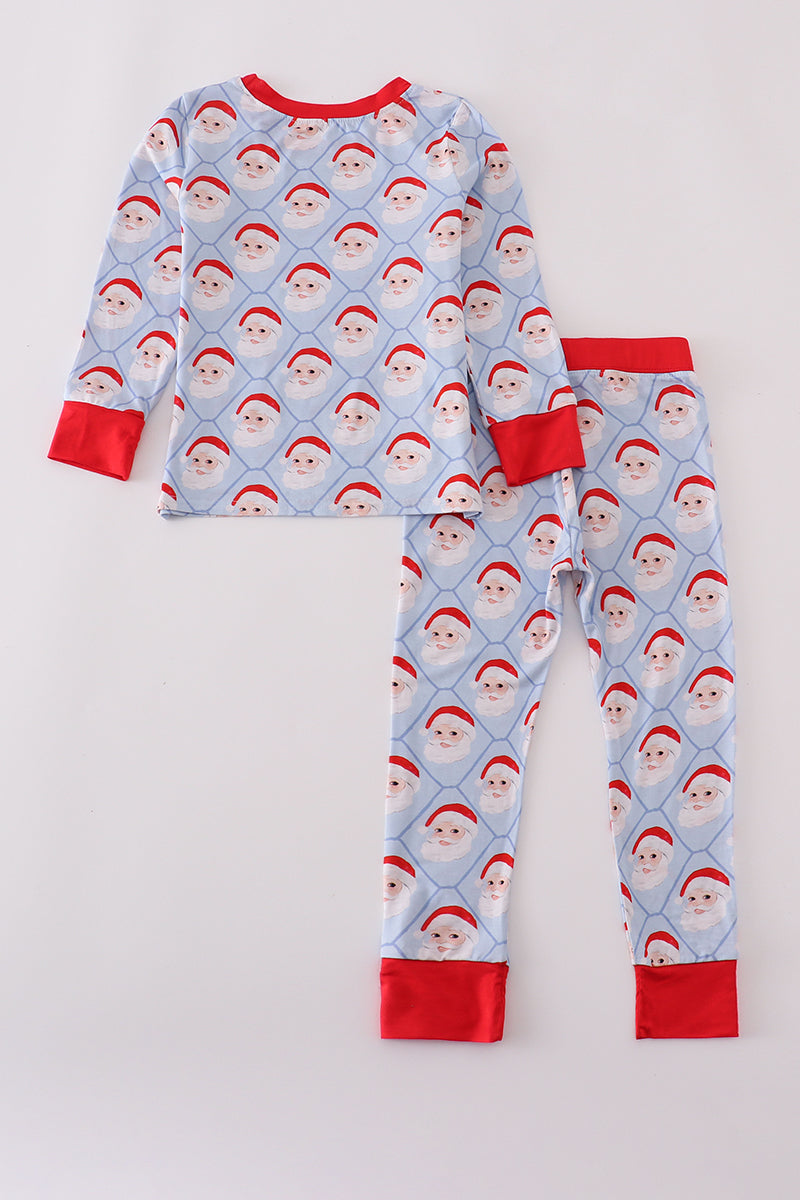 Blue santa claus bamboo pajamas set