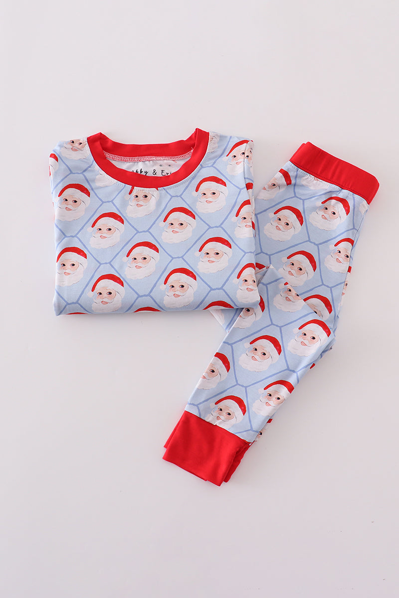 Blue santa claus bamboo pajamas set