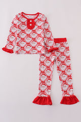 Red santa claus bamboo pajamas ruffle pants set