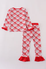 Red santa claus bamboo pajamas ruffle pants set