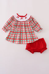 Red santa claus embroidery plaid bloomer set