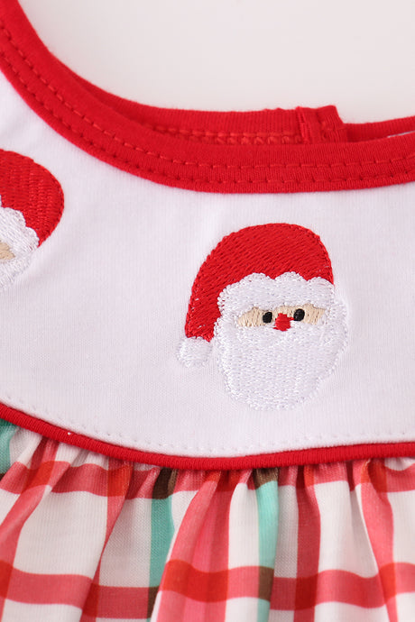 Red santa claus embroidery plaid bloomer set