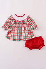 Red santa claus embroidery plaid bloomer set