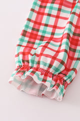 Red santa claus embroidery plaid ruffle pants set