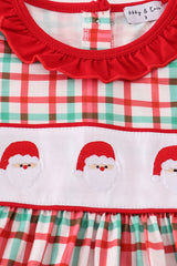 Red santa claus embroidery plaid ruffle dress