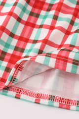 Red santa claus embroidery plaid ruffle dress