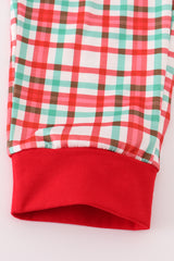 Red santa claus embroidery plaid pants set