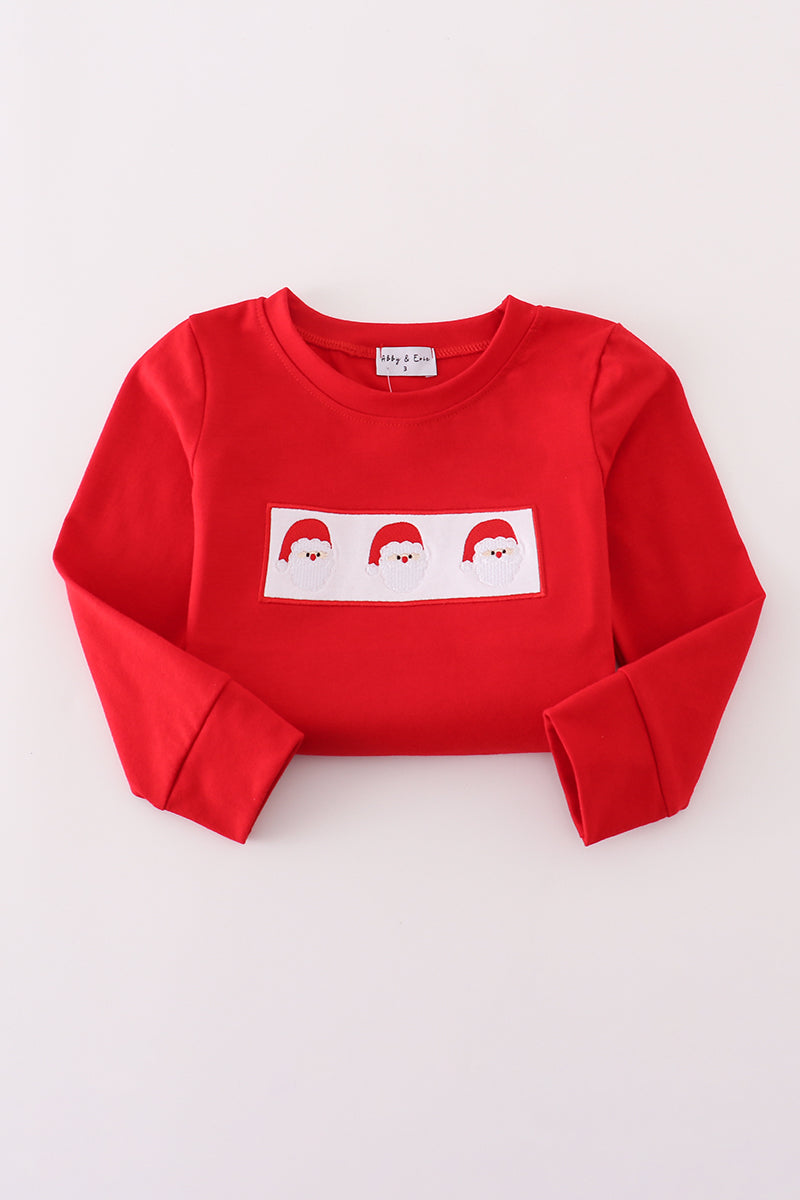 Red santa claus embroidery plaid pants set