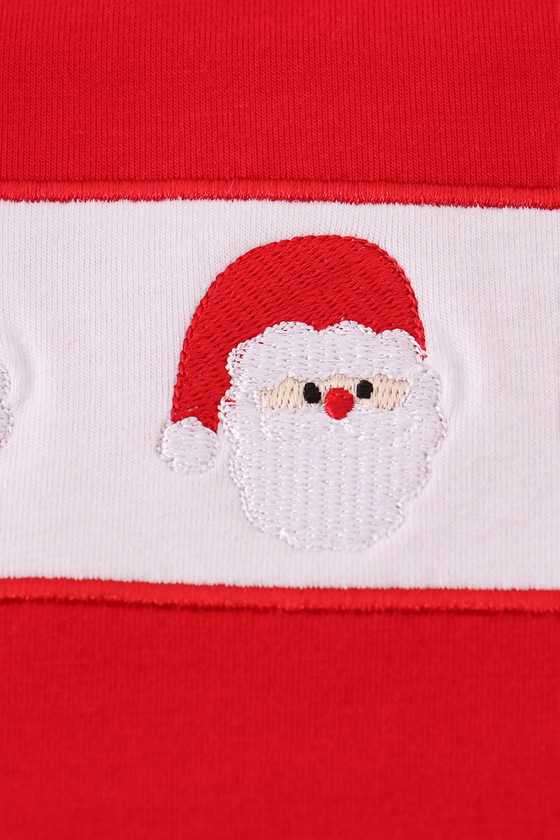 Red santa claus embroidery plaid pants set